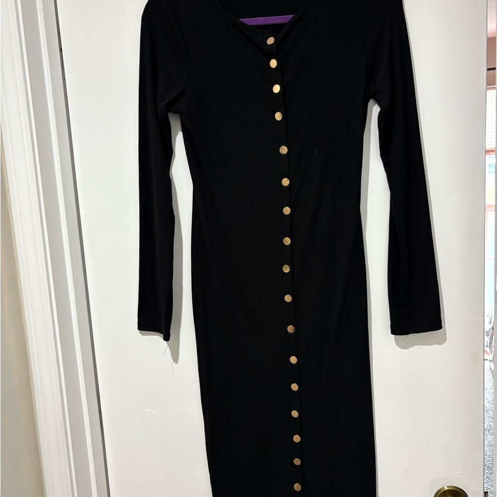 Chic Black Long Sleeve Button Dress